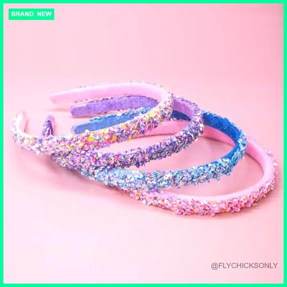 4 Thin Sequin Headbands for Girls Non Slip Sparkly Hair Accessories